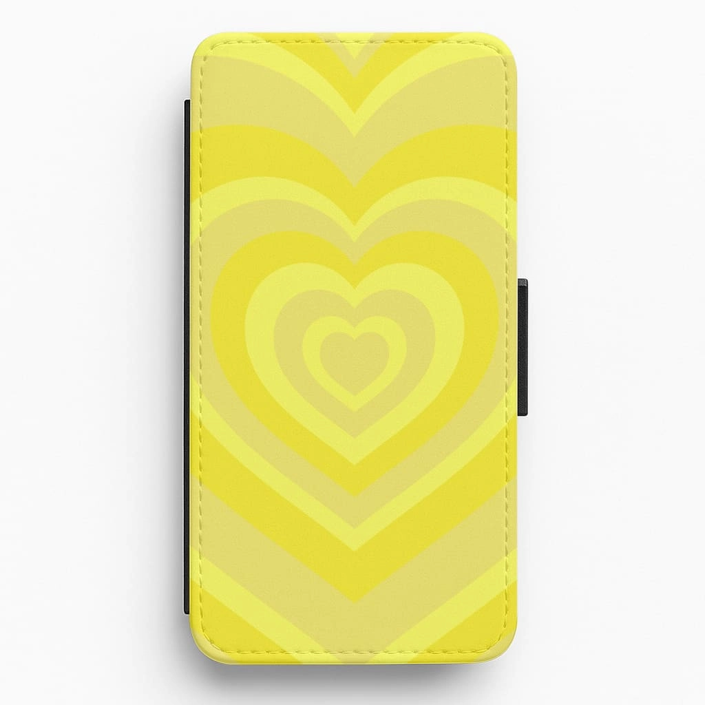 Edge Reinforced Durable Design Texture Yellow - Colourful Hearts Flip / Wallet Phone Case