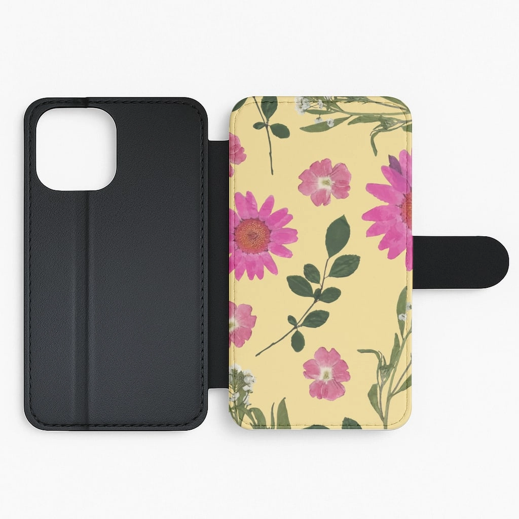 Pressed Plants Yellow Flip / Wallet Phone Case Precision Cutouts Durable Edge