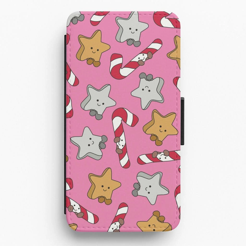 Hybrid Edge Textured Detail Pink Christmas Plushies Pattern Flip / Wallet Phone Case