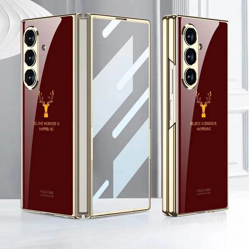 Flexible Design Galaxy Z Fold7 Electroplating Reindeer Pattern Glass Case