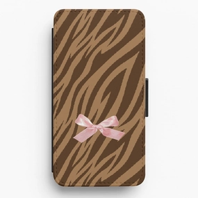 Crystal Finish Drop Defense Coquette Brown Tiger Print Flip / Wallet Phone Case