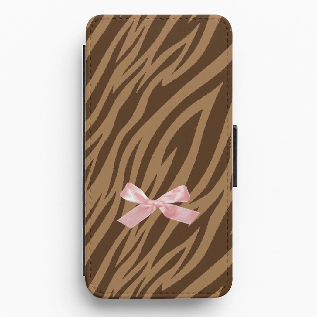 Crystal Finish Drop Defense Coquette Brown Tiger Print Flip / Wallet Phone Case