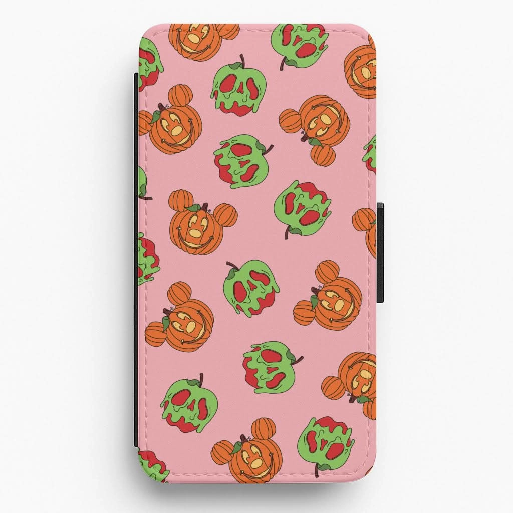 Pumpkin Mouse And Poison Apple Pattern Flip / Wallet Phone Case Rugged Finish Vivid Detail