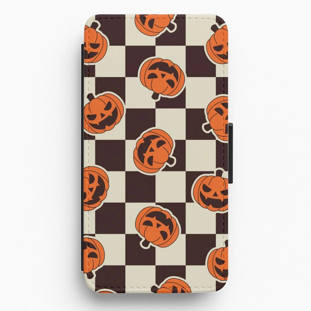 Pumpkin Stickers Checkered Pattern Flip / Wallet Phone Case Student Friendly