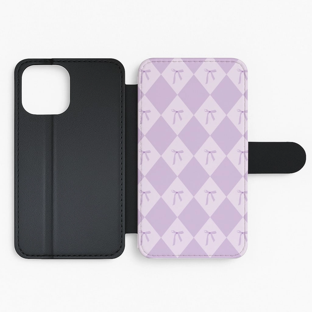 Daily Grip Hand Feel Purple Argyle Coquette Pattern Flip / Wallet Phone Case