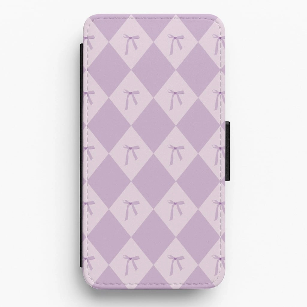 Purple Argyle Coquette Pattern Flip / Wallet Phone Case Durable Texture Build custom design