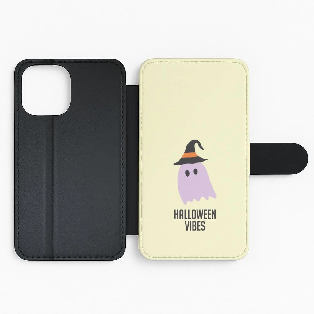 Purple Ghost Halloween Vibes Flip / Wallet Phone Case Travel Friendly Durable Frame