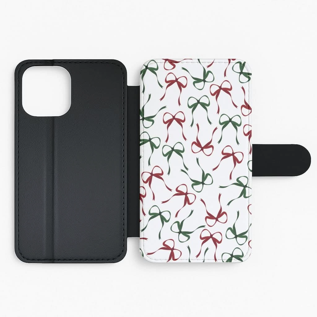 Red And Green Coquette Christmas Bows Pattern Flip / Wallet Phone Case Sleek Form