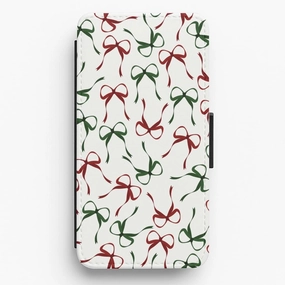 Red And Green Coquette Christmas Bows Pattern Flip / Wallet Phone Case Shock Layer