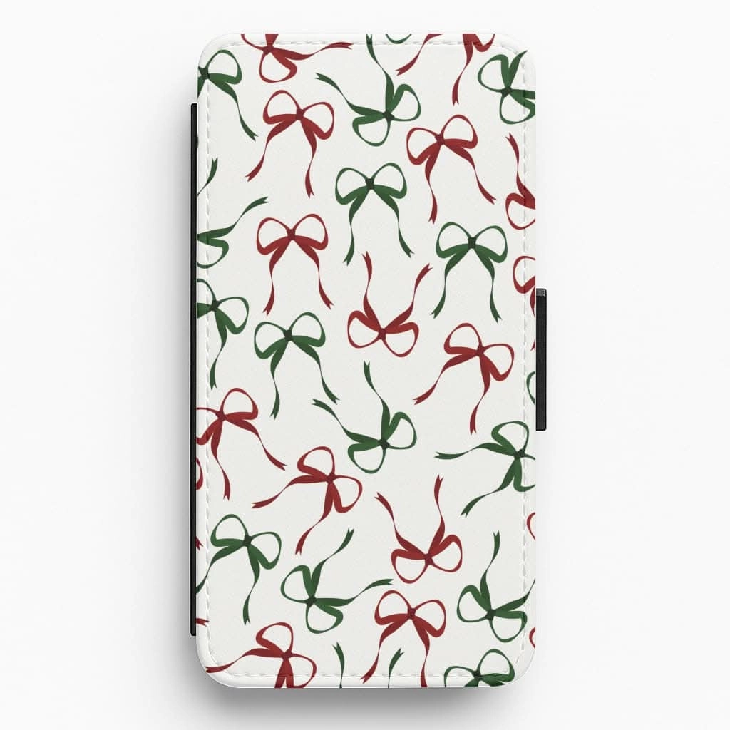 Red And Green Coquette Christmas Bows Pattern Flip / Wallet Phone Case Shock Layer