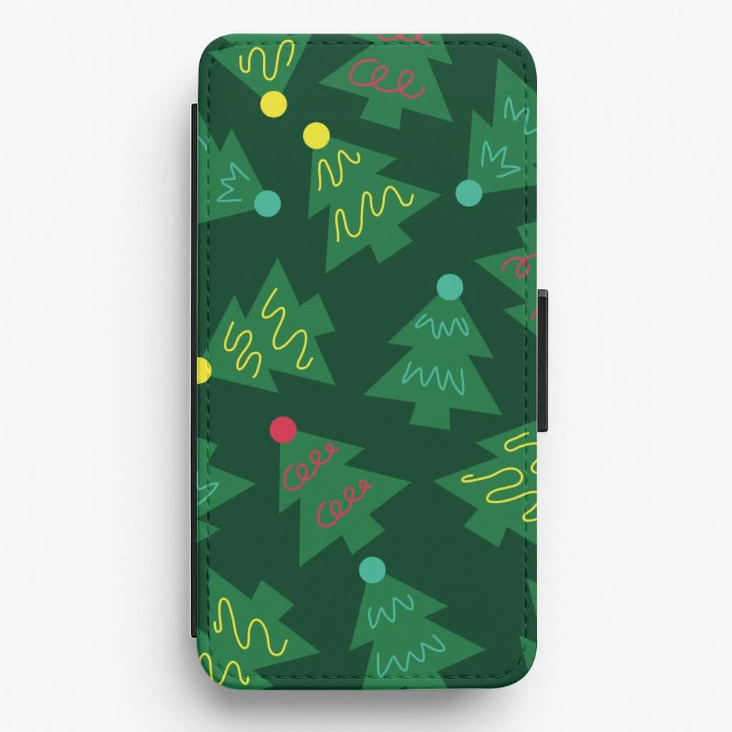 Easy Removal Premium Material Abstract Christmas Trees Pattern Flip / Wallet Phone Case