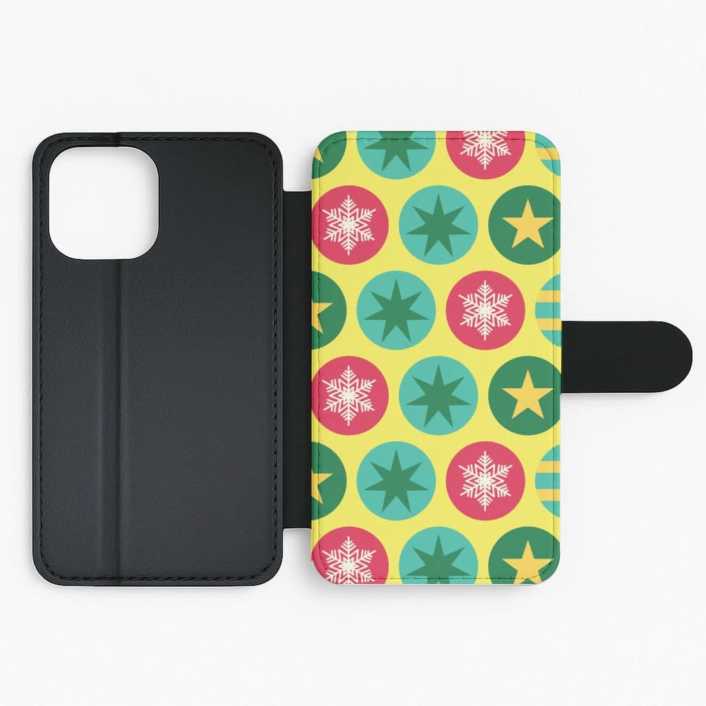 Slim Edge Premium Protection Colourful Abstract Baubles Christmas Pattern Flip / Wallet Phone Case