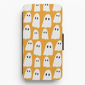 Orange Ghost Halloween Pattern Flip / Wallet Phone Case premium design Glossy Texture Layer