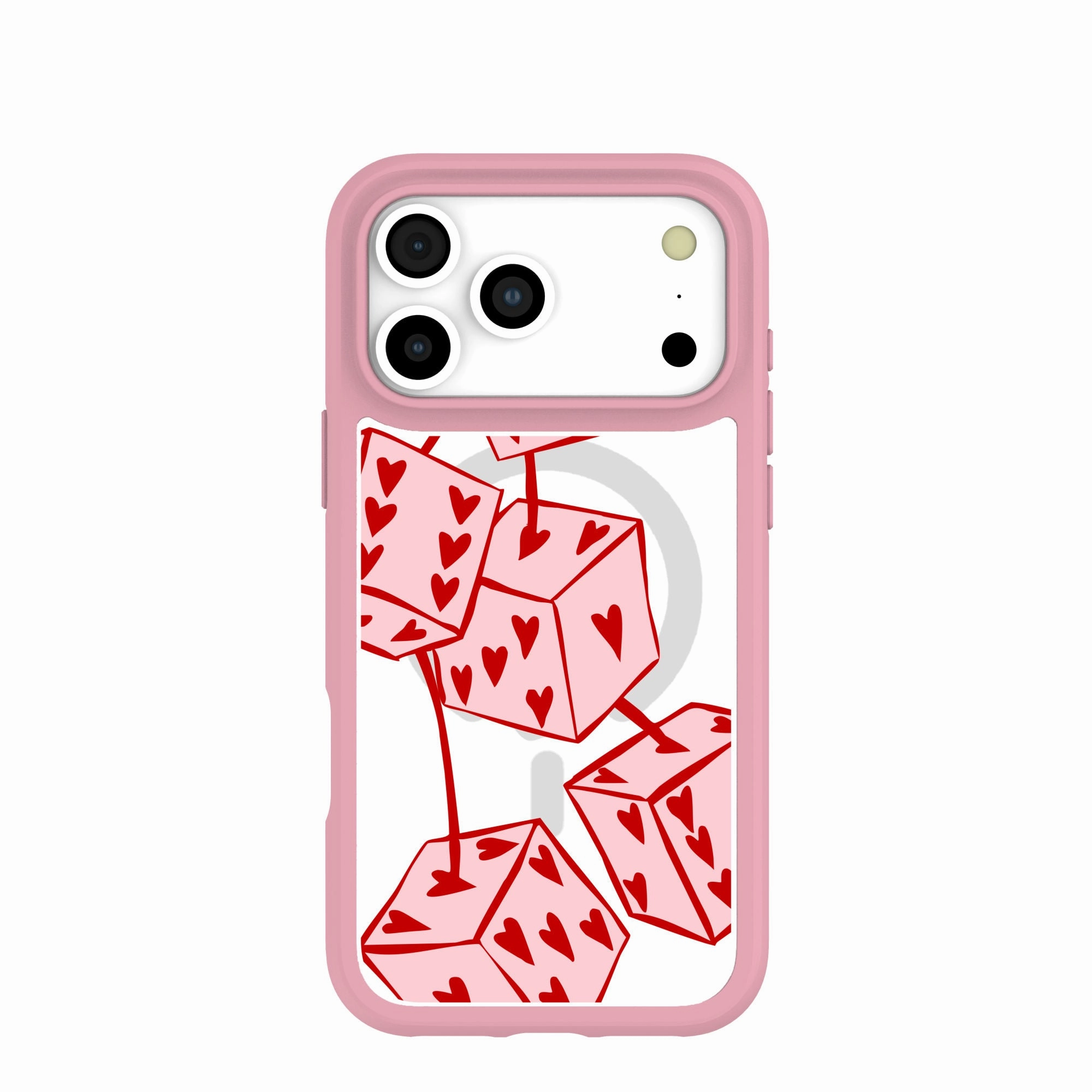 Clear Dicey Cherries iPhone 17 Pro Max Case With Petal Pink Ridge (MagSafe included) Sleek Surface