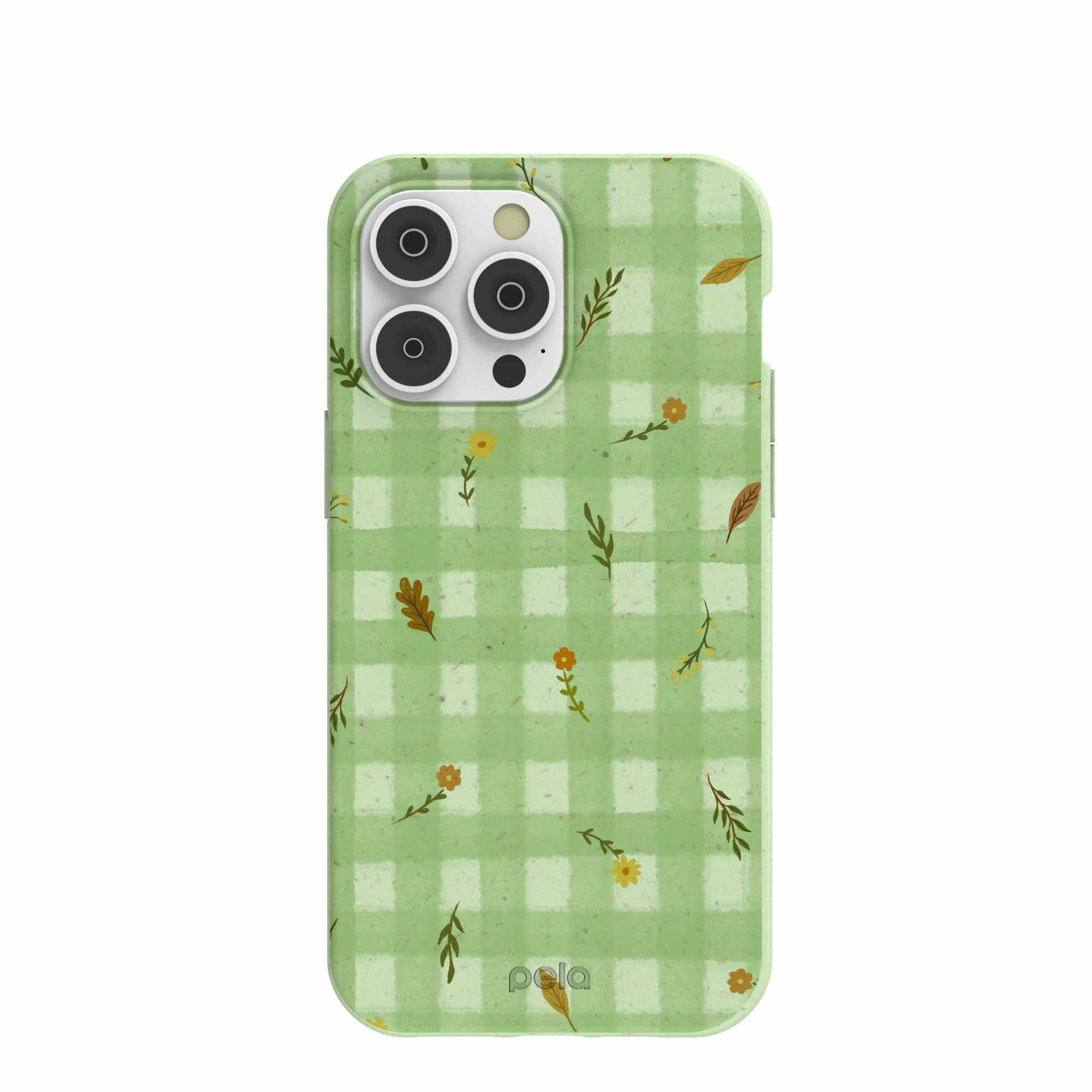 Hard Shell Durable Surface Sage Green Fall Gingham iPhone 14 Pro Max Case