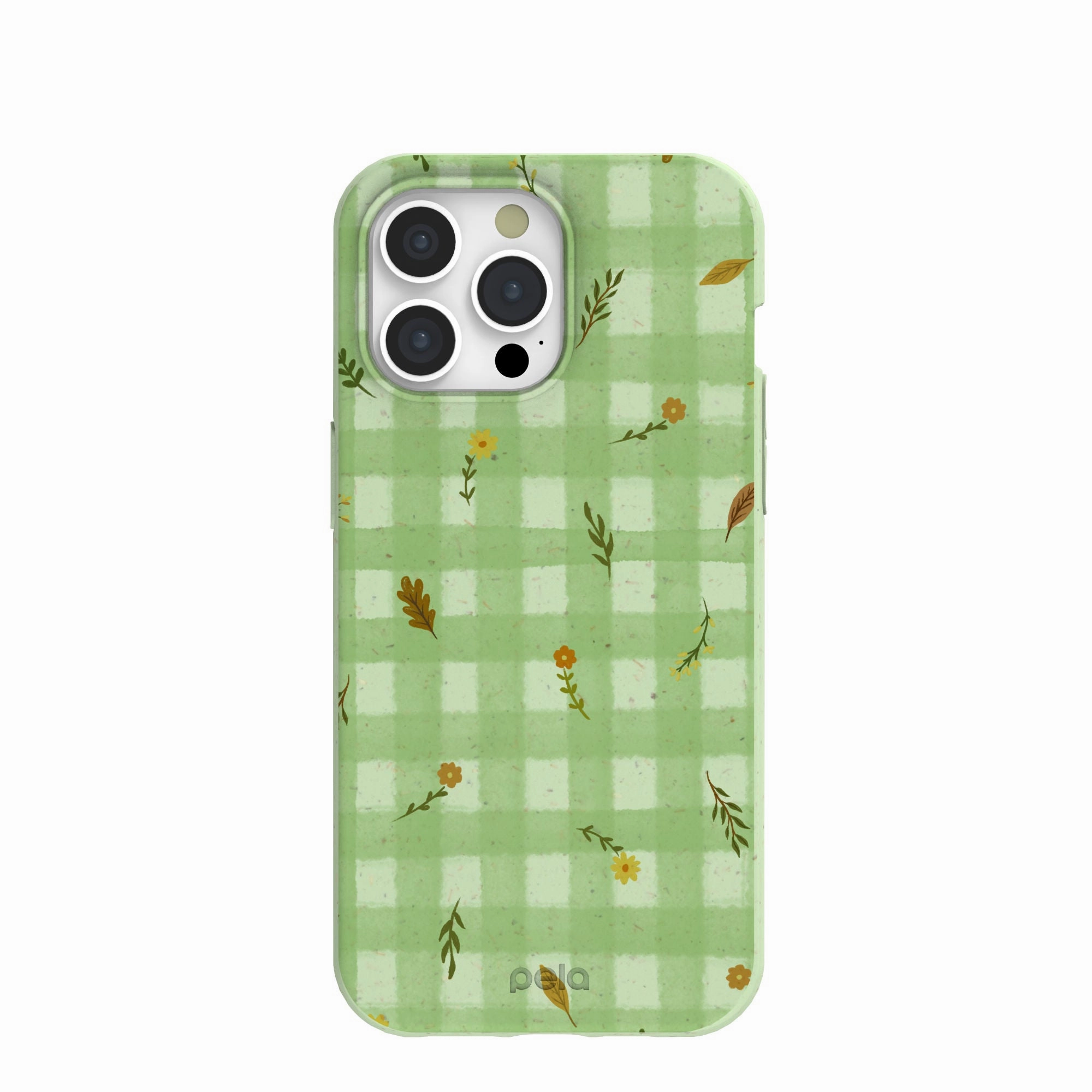 Sage Green Fall Gingham iPhone 15 Pro Max Case Glossy Finish Look