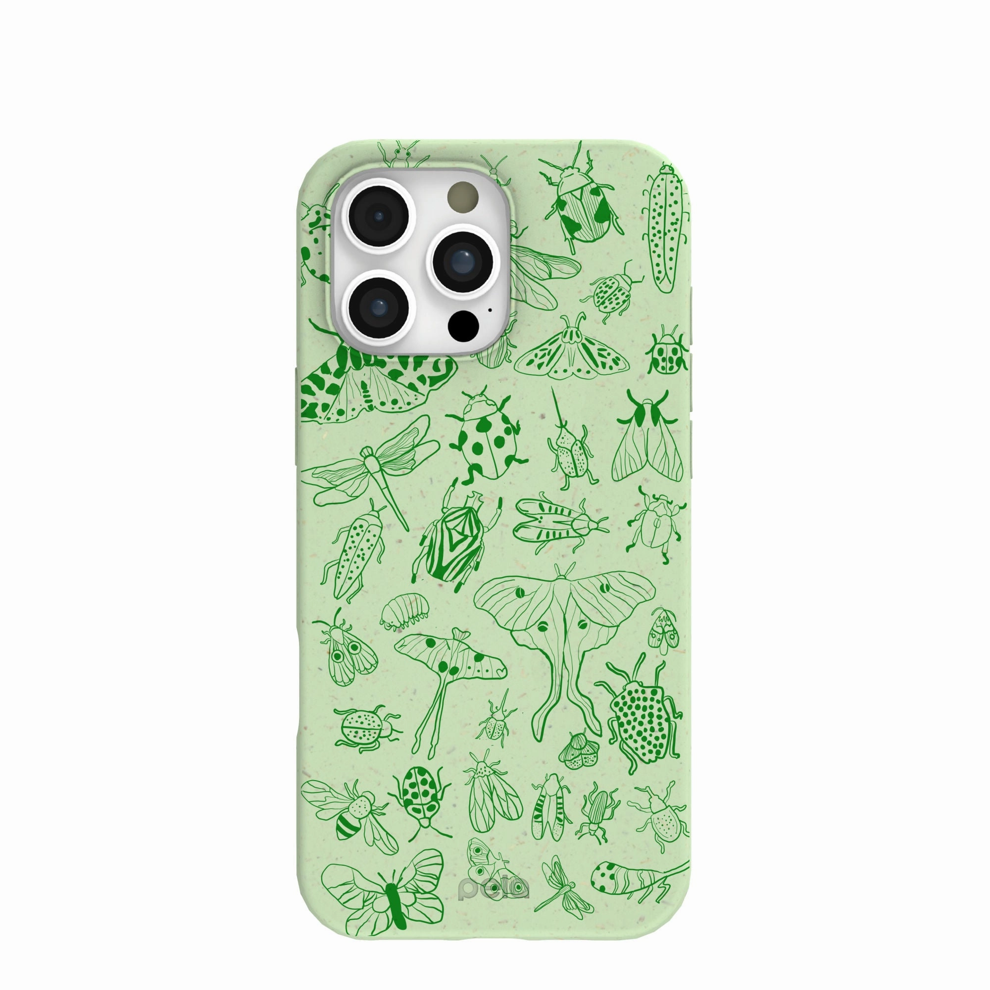 Sage Green Linear Entomology iPhone 16 Pro Max Case Flexible Material Dual Layer