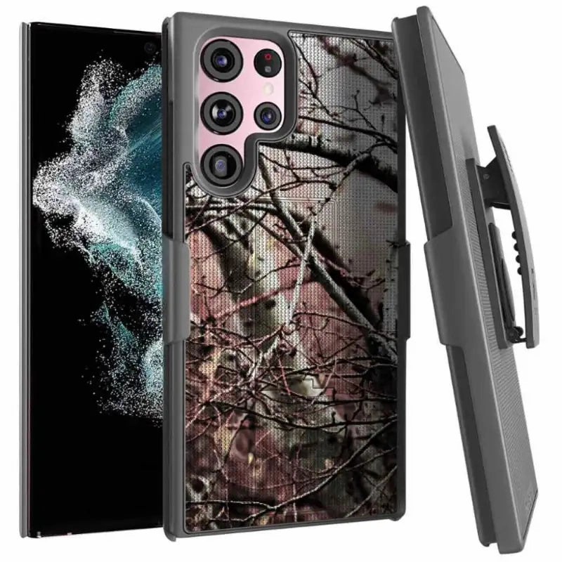 Comfort Build Hybrid Pattern Design Samsung Galaxy S22 Ultra Belt Clip Holster Phone Case