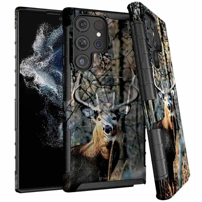 Elegant Surface Texture Samsung Galaxy S22 Ultra Dual-Layer Holster Case with Kickstand