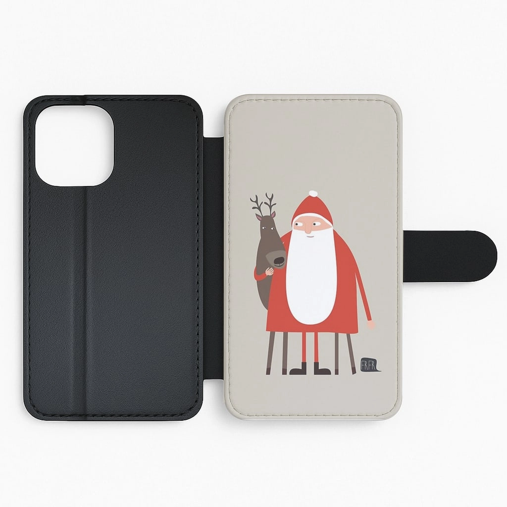 Santa and Rudolph Flip / Wallet Phone Case Modern Build Texture Anti scratch