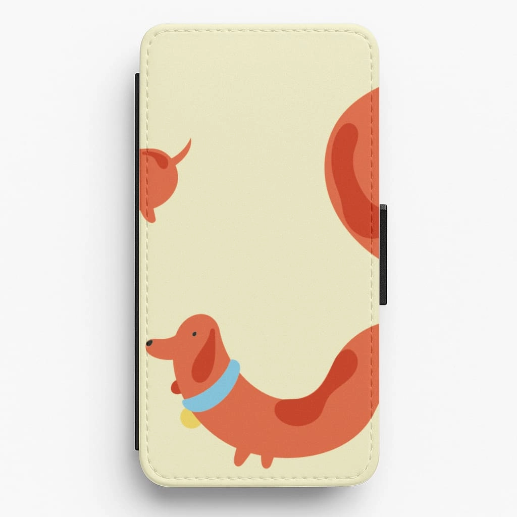 Textured Comfort Sausage dog wrapped round - Dachshunds Flip / Wallet Phone Case