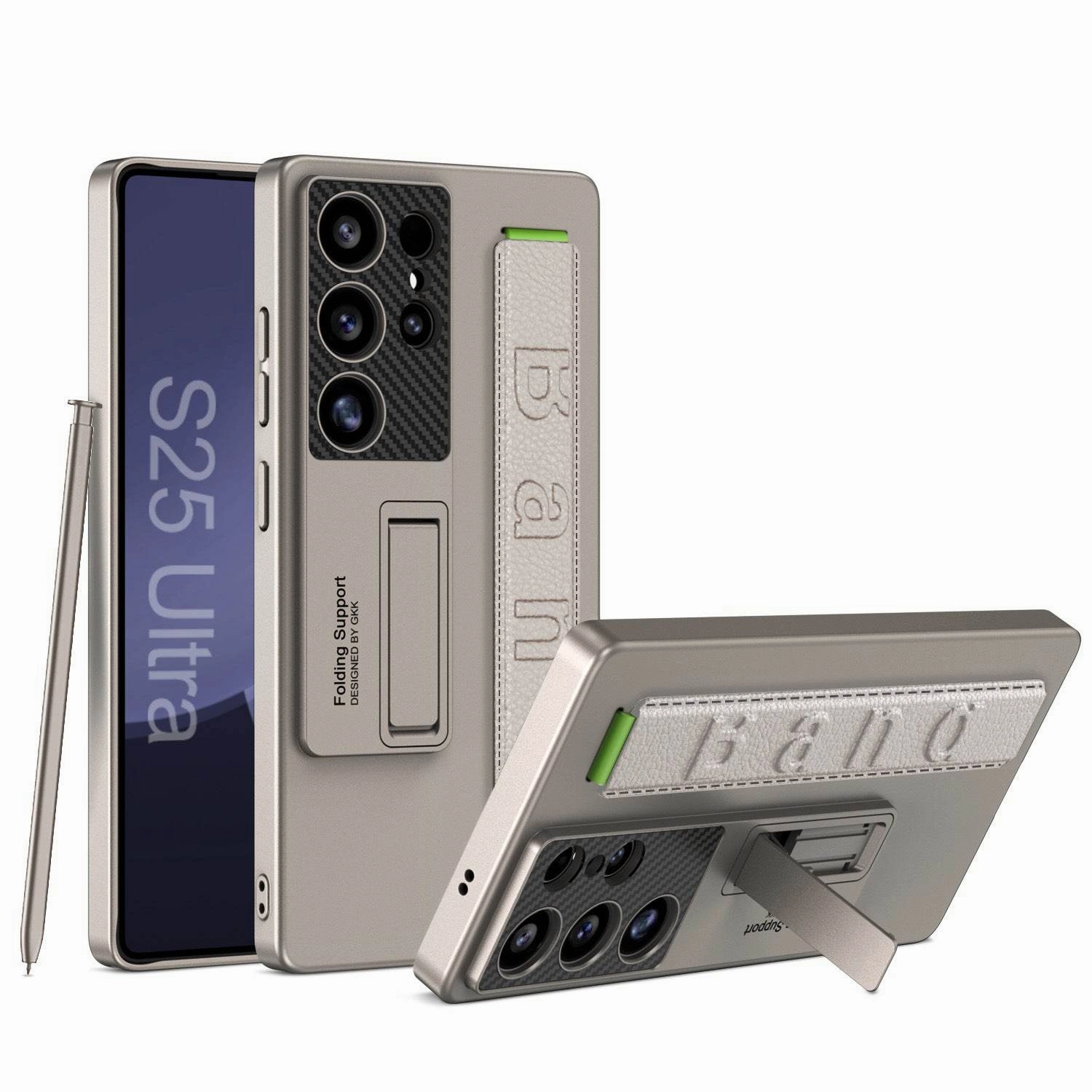 Galaxy S25 Series Magnetic Hinge Case with Pen Holder and Wrist Strap Soft Look Texture