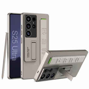 Fashionable Texture Galaxy S25 Series Magnetic Hinge Case with Pen Holder and Wrist Strap