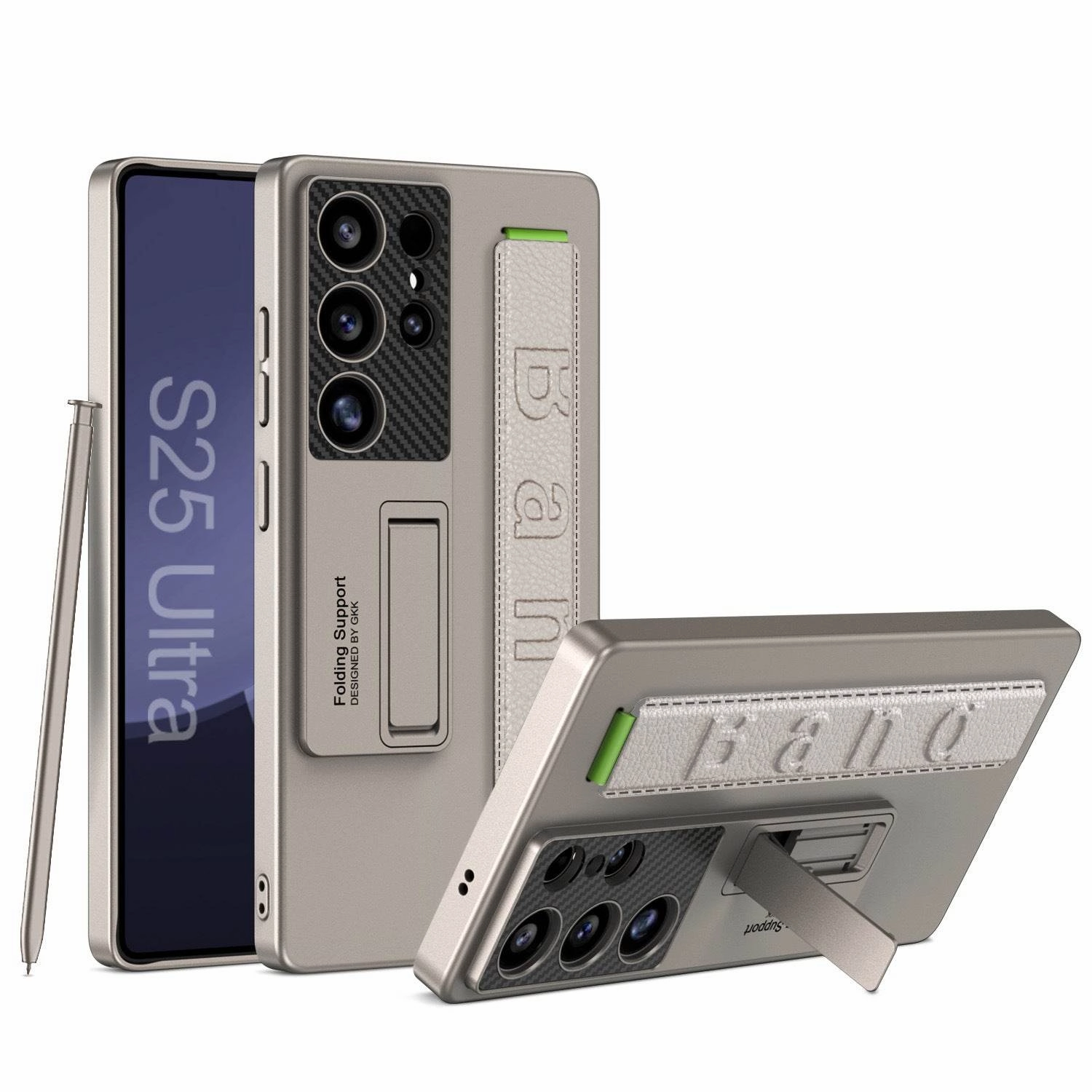 Fashionable Texture Galaxy S25 Series Magnetic Hinge Case with Pen Holder and Wrist Strap