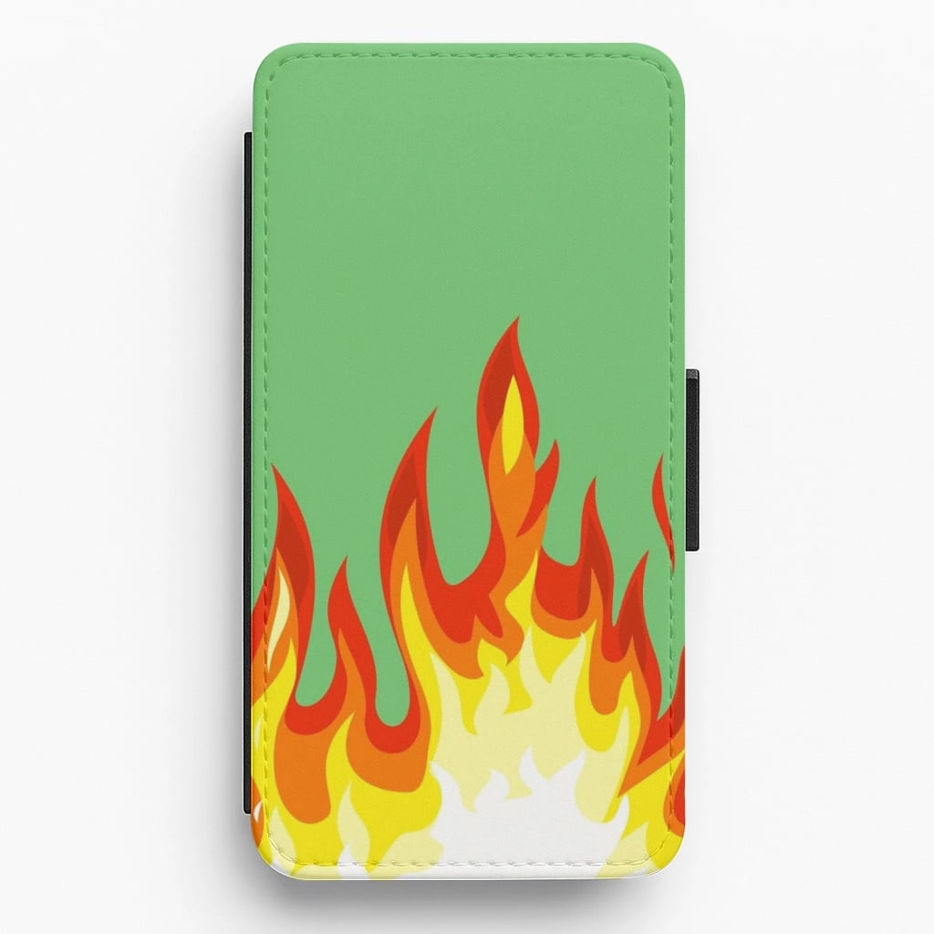 Durable Edge Layer Polished Look Green Flame Flip / Wallet Phone Case
