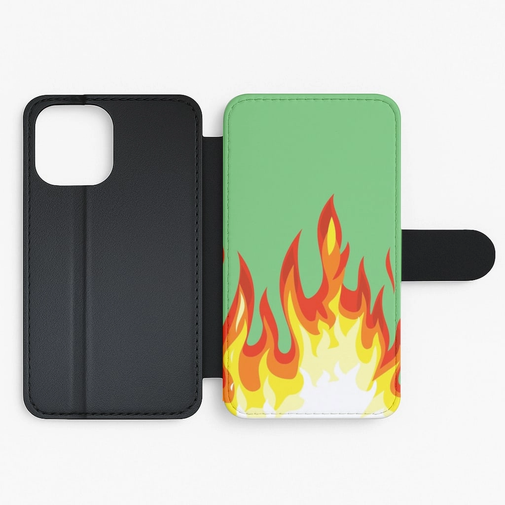 Button Cover Shockproof Edge Green Flame Flip / Wallet Phone Case