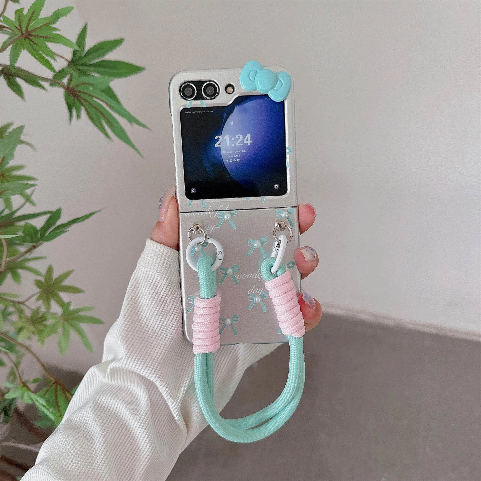 Endearing 3D Bow Decor Case with Charm - Samsung Flexible Shell Glossy Texture