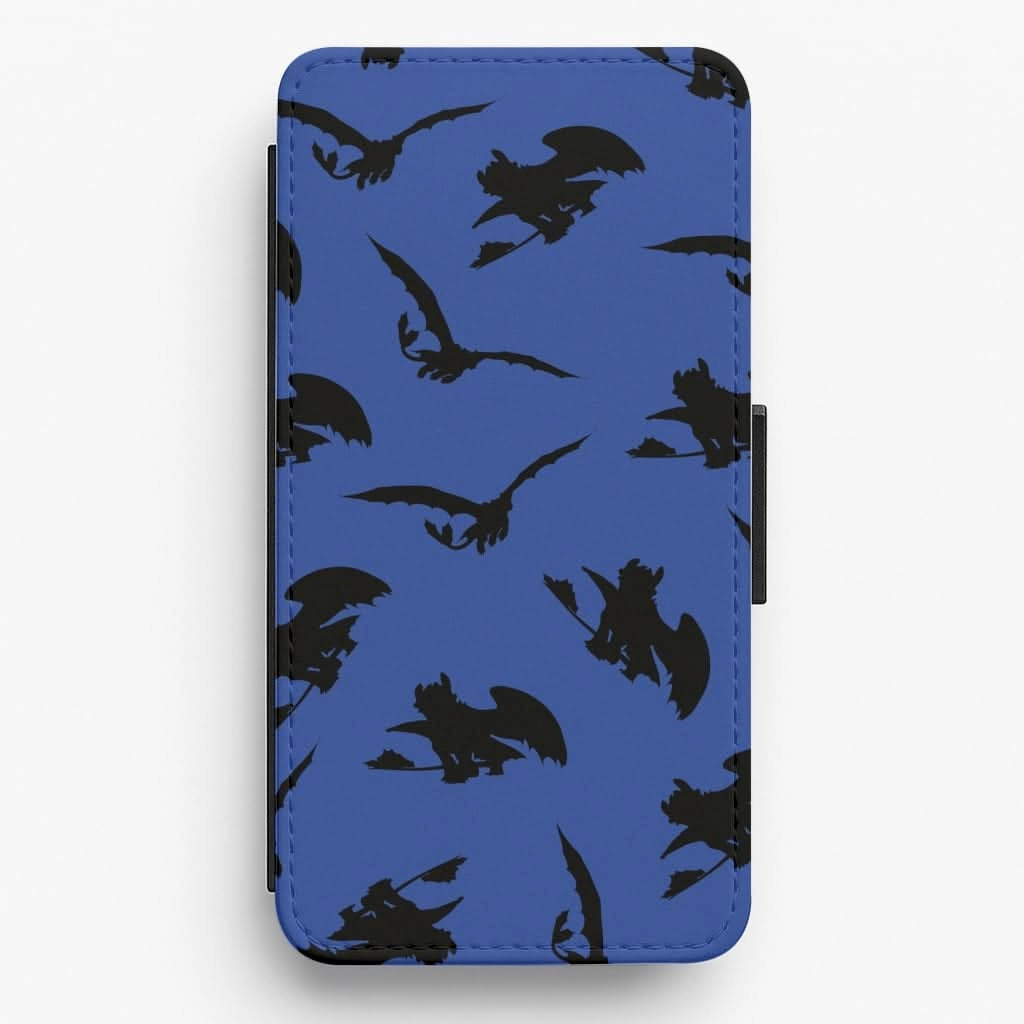 Dragon Silhouettes Pattern Flip / Wallet Phone Case Gloss Finish Protective Edge Layer