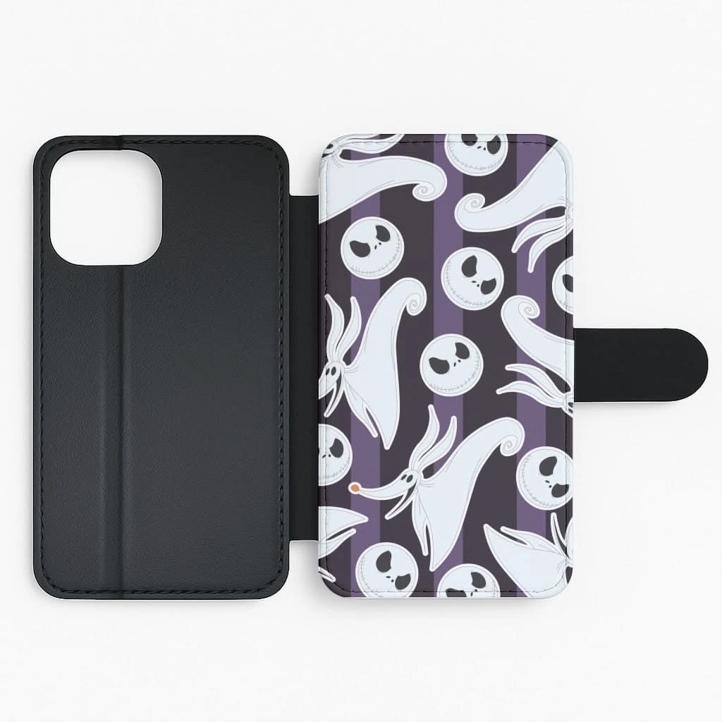Skeleton Dog And Face Pattern Flip / Wallet Phone Case Minimal Aesthetic Matte Look