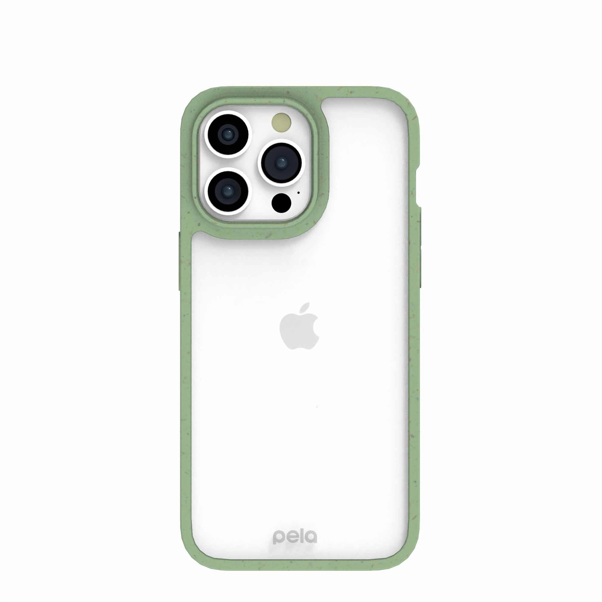 Clear iPhone 15 Pro Max Case with Sage Green Ridge Fashion Edge Light Design