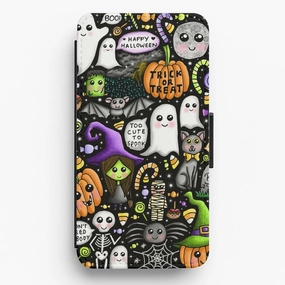 Premium Quality Colourful Halloween Pattern Flip / Wallet Phone Case