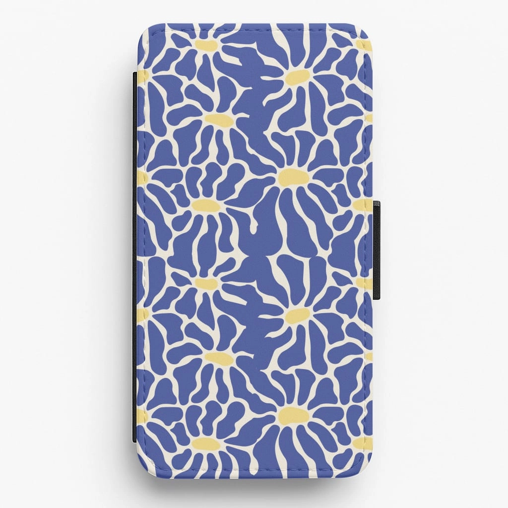 Dark Blue Flowers - Summer Flip / Wallet Phone Case Premium Edge Design Premium Form