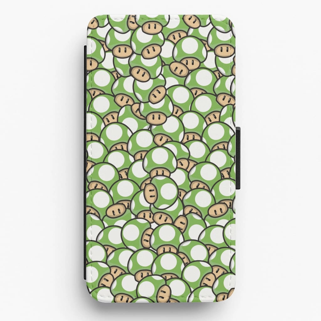Mushroom Pattern - Green Flip / Wallet Phone Case Rugged Surface Edge Protection