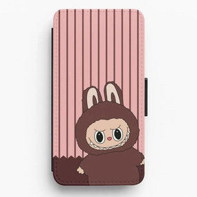 Stripey Cute Brown Monster Flip / Wallet Phone Case Glossy Texture Layer