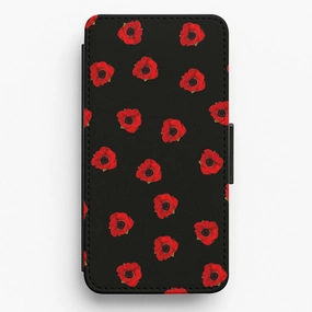 Poppy Pattern Flip / Wallet Phone Case Durable Material Futuristic style