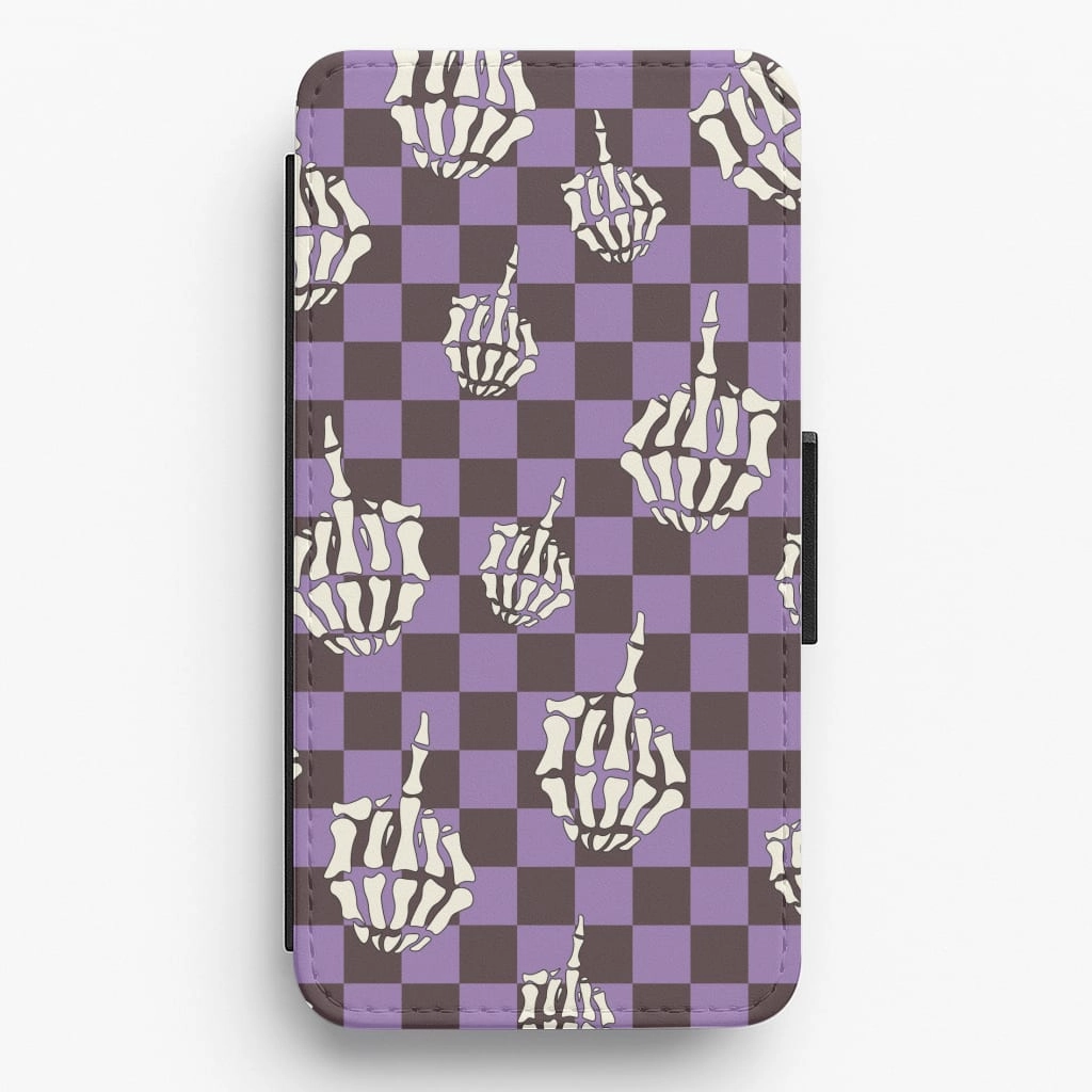 Smooth Surface Layer Purple Middle Finger Flip / Wallet Phone Case
