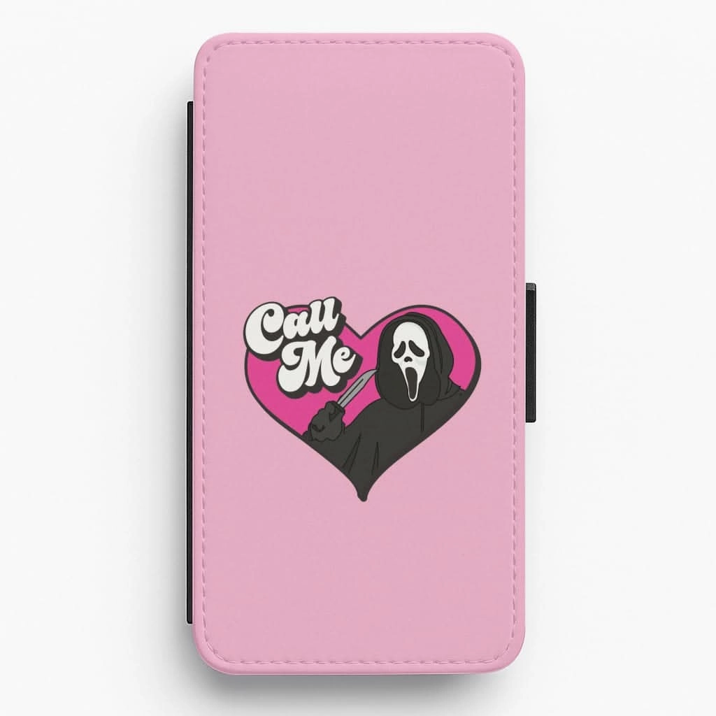 Smooth Pattern Finish Call Me Heart Flip / Wallet Phone Case