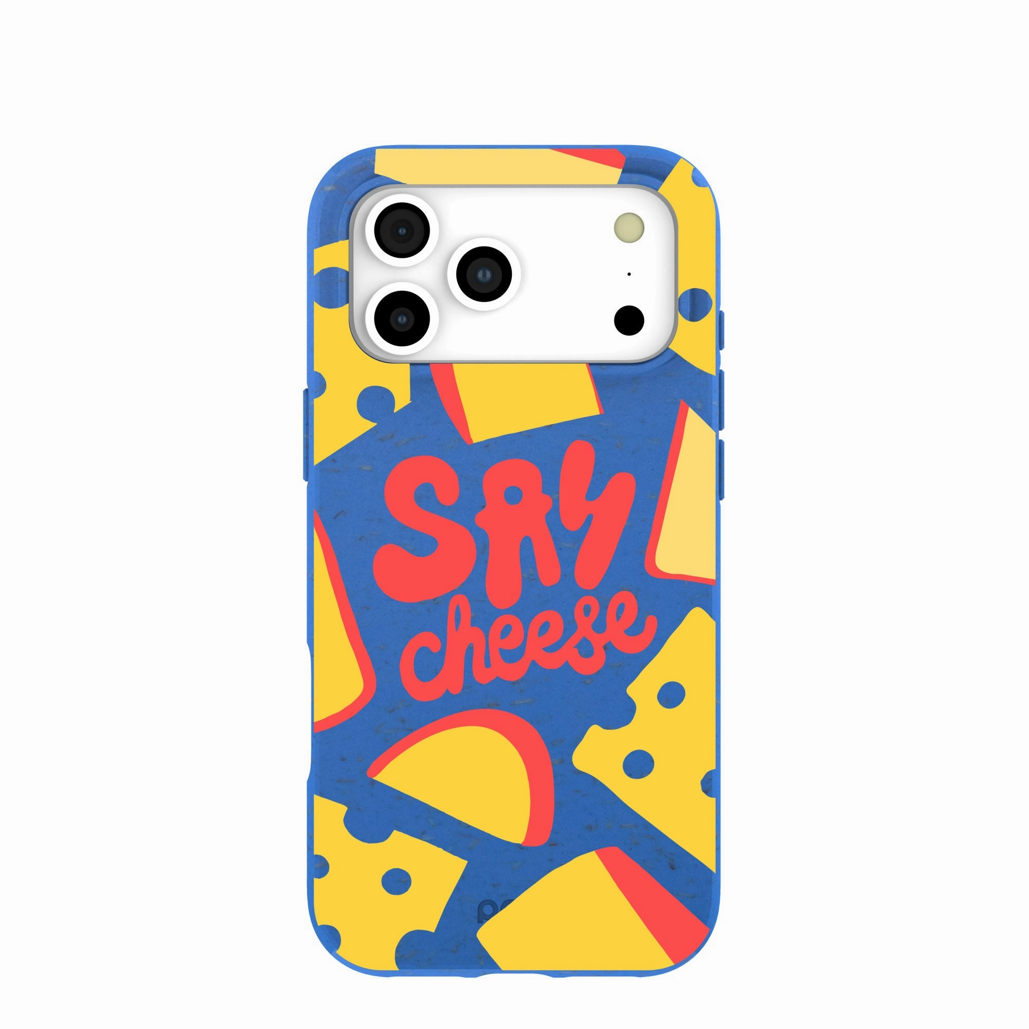 Electric Blue Say Cheese iPhone 17 Pro Max Case Flexible Surface Texture Protective Frame Design