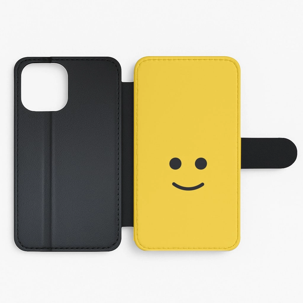 Polished Texture Design Brick Face Smile Flip / Wallet Phone Case