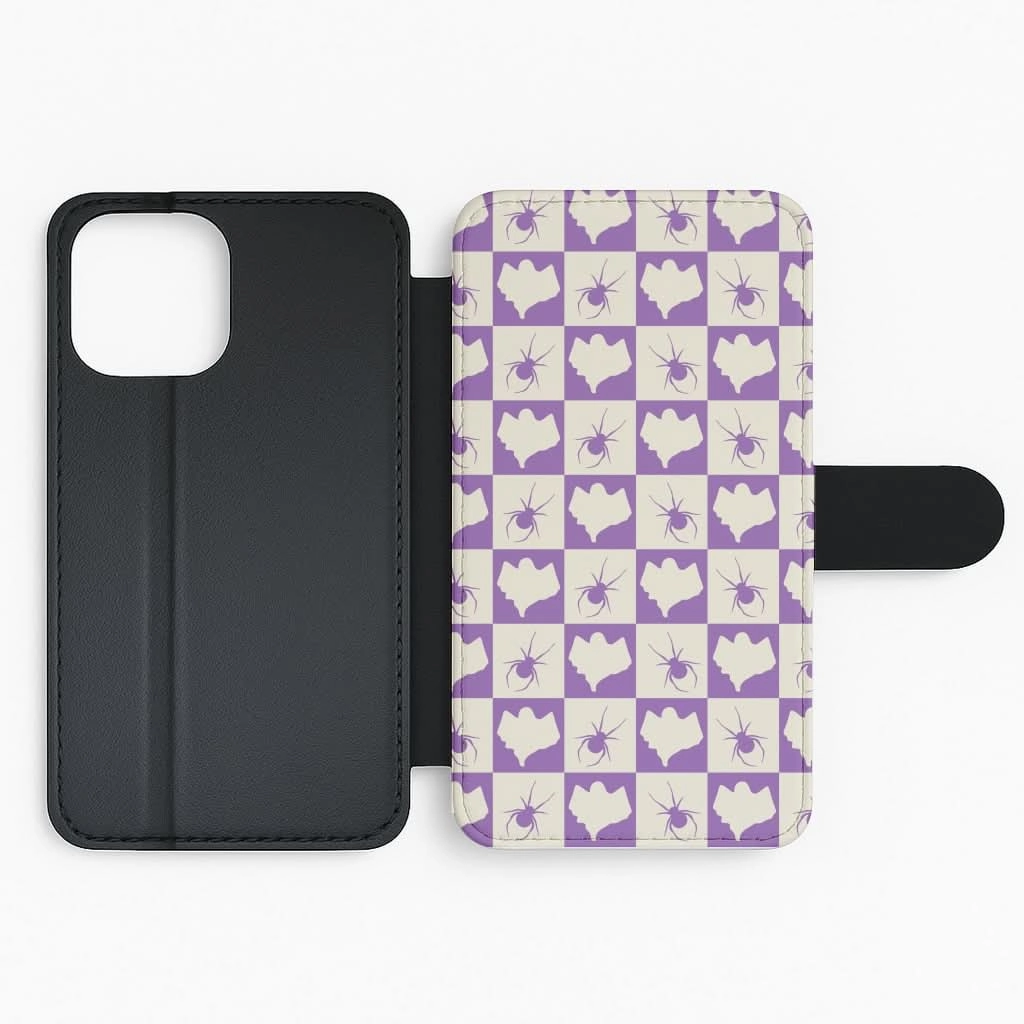 Spiders And Ghosts Checkered Pattern I Flip / Wallet Phone Case Tactile Feel