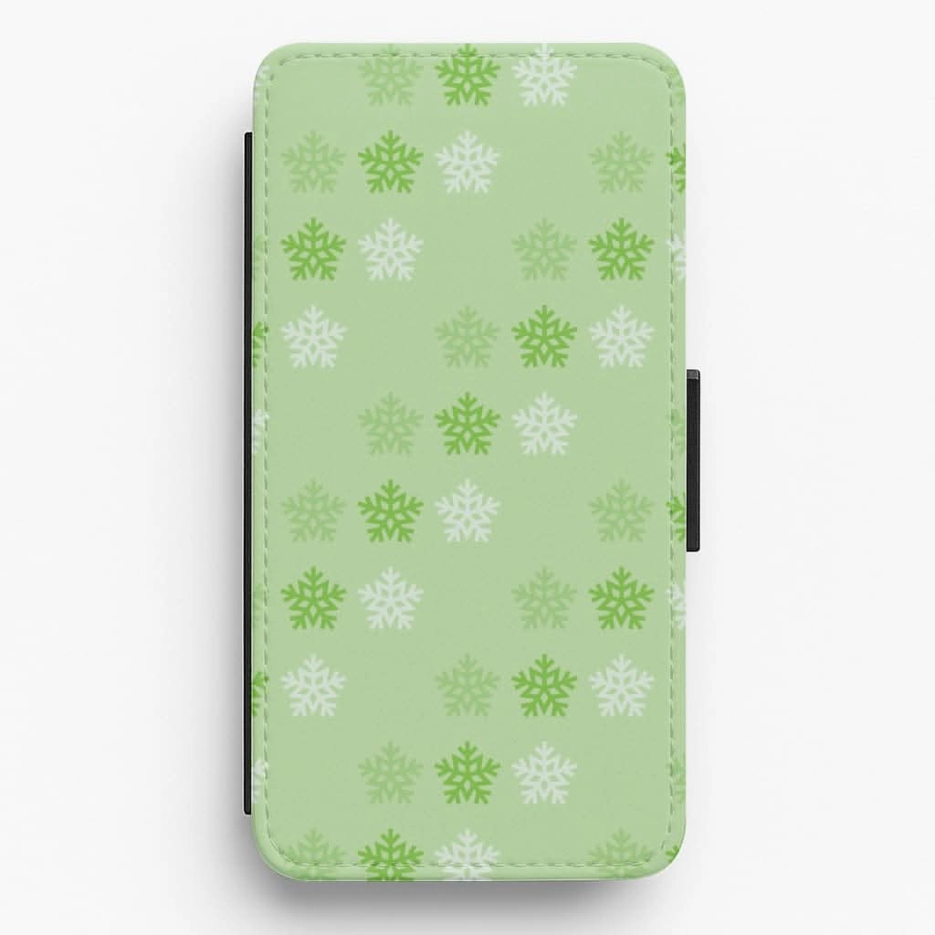 Matte Design Texture Green Slowflakes Christmas Pattern Flip / Wallet Phone Case