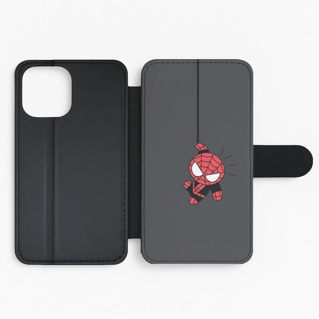 Gray Hanging Spider Hero Flip / Wallet Phone Case Non Slip Surface