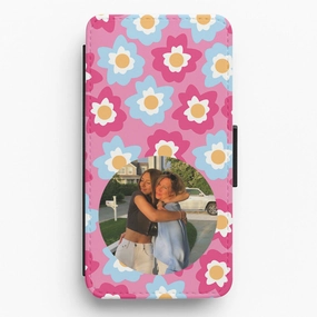 Fashion Forward Pink And Blue Flower Pattern - Personalised Mother's Day Flip / Wallet Phone Case