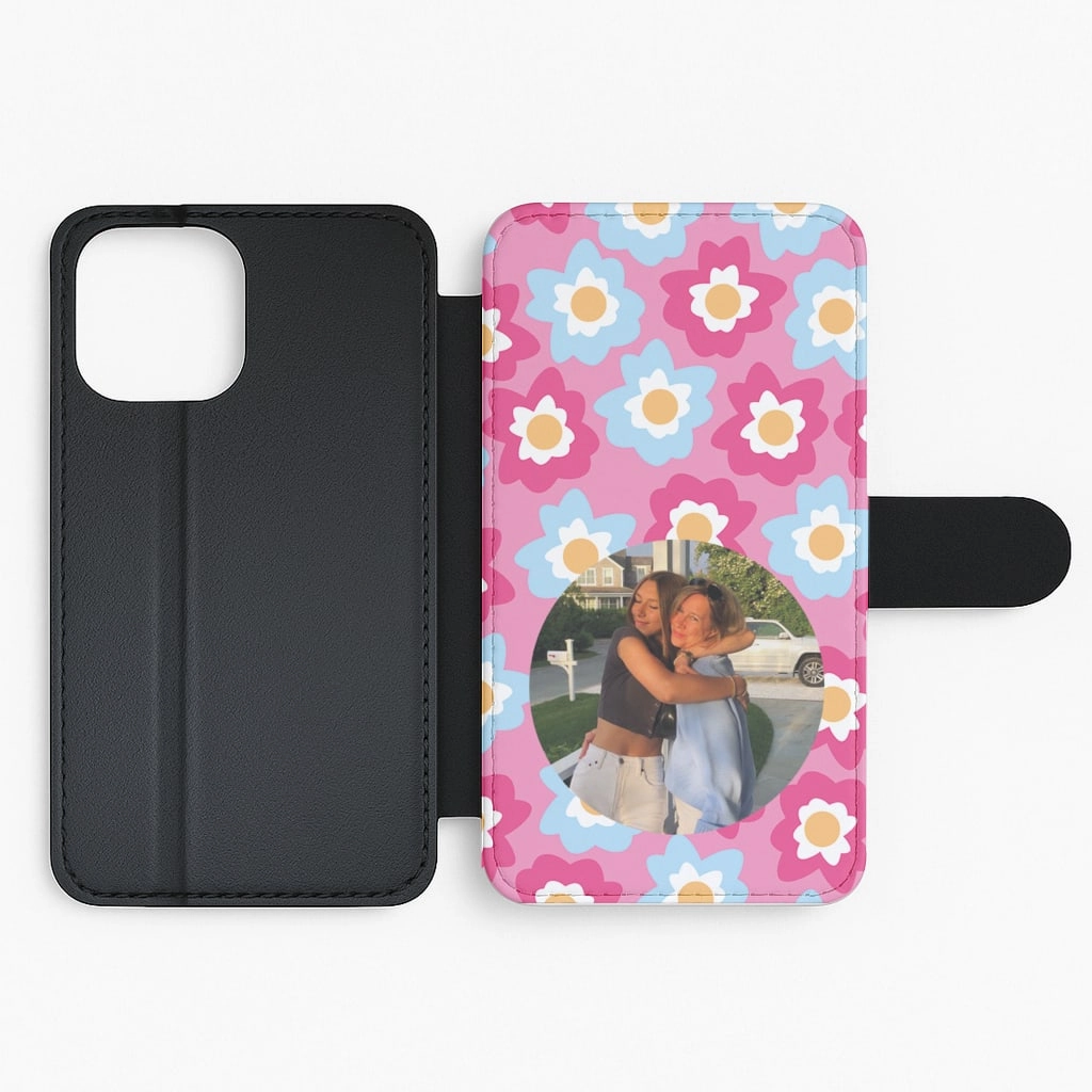 Office Accessory Pink And Blue Flower Pattern - Personalised Mother's Day Flip / Wallet Phone Case