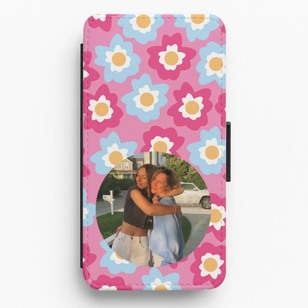 Fashion Forward Pink And Blue Flower Pattern - Personalised Mother's Day Flip / Wallet Phone Case