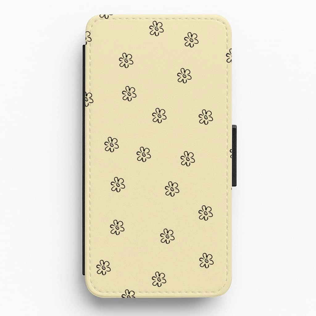 Matte Edge Comfort touch Detail Flower Pattern - Yellow Flip / Wallet Phone Case